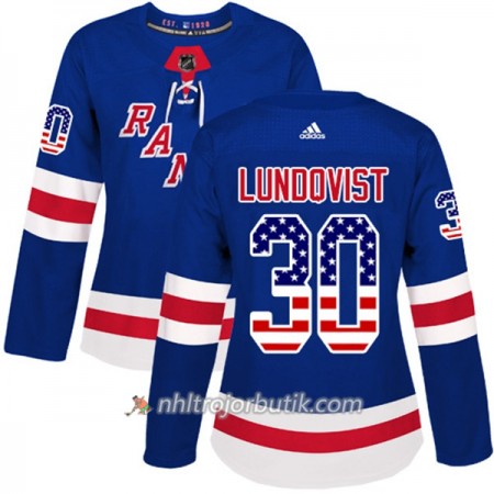Dame Ishockey New York Rangers Tröja Henrik Lundqvist 30 Adidas 2017-2018 Blå USA Flag Fashion Authentic